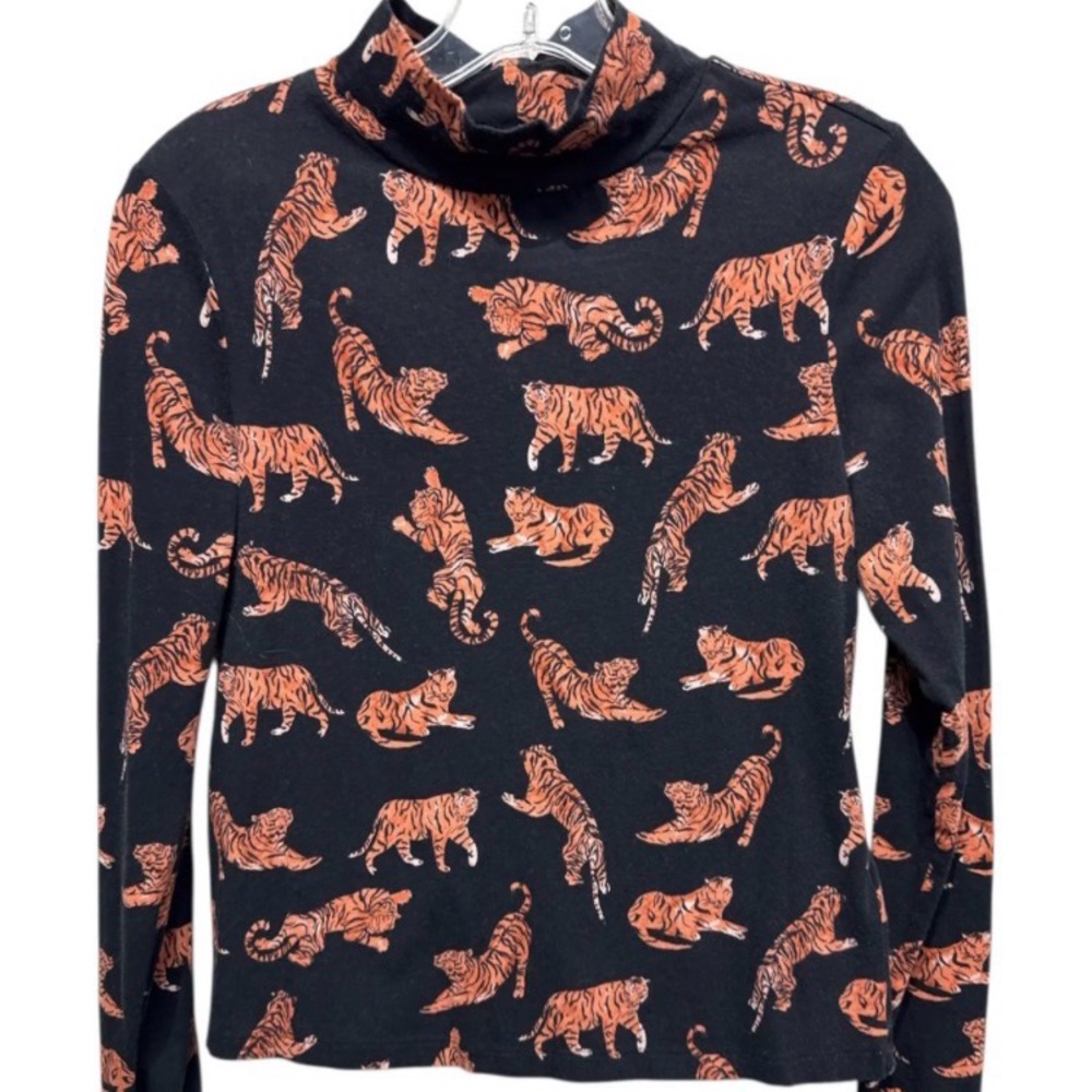 Anthropologie Black and Orange Tiger Print Top